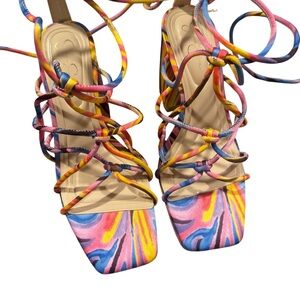 Never Worn Colorful Strappy Women's Heeled Sandals